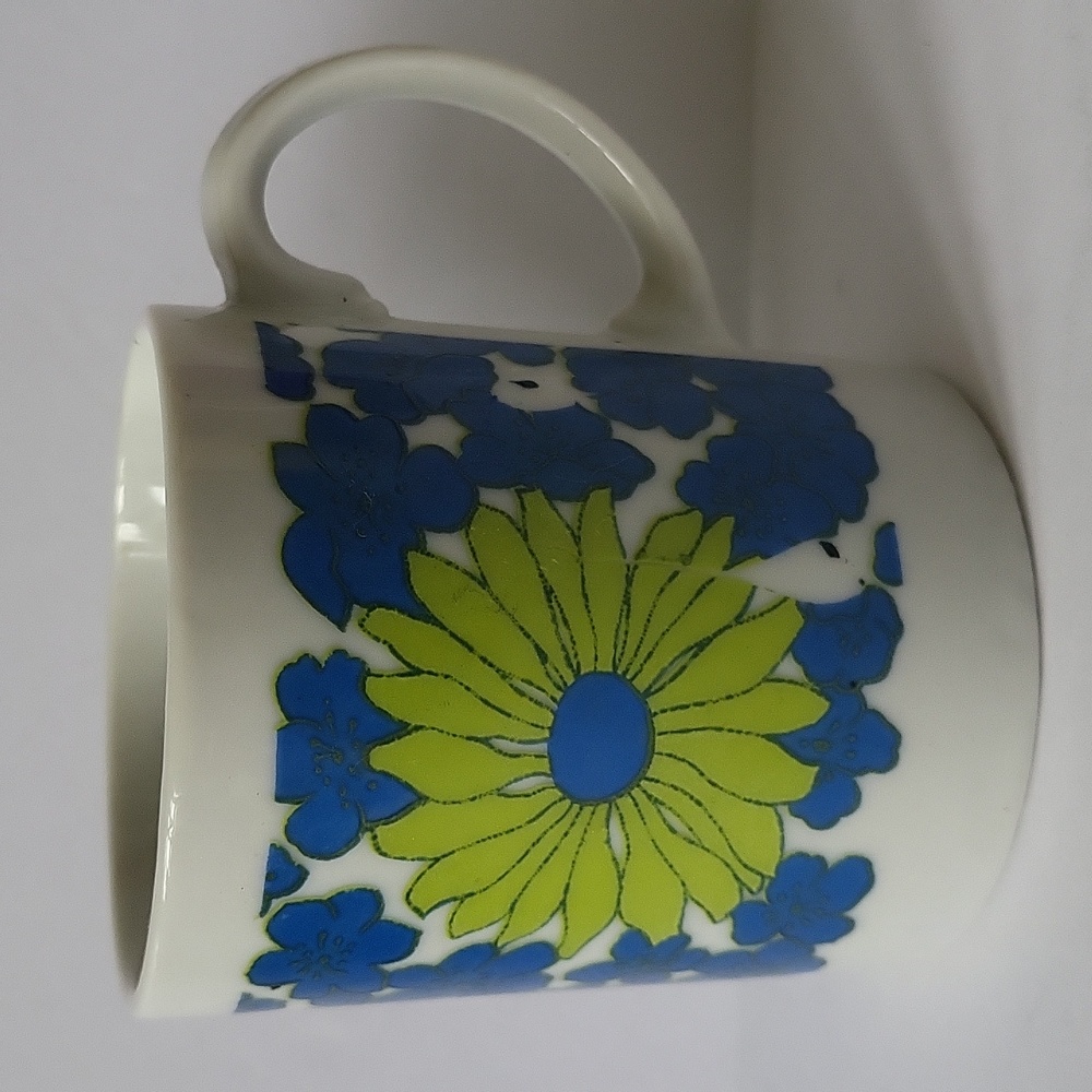 Lobeco Coffee Mug With A Blue And Green Flower Design Made In Japan